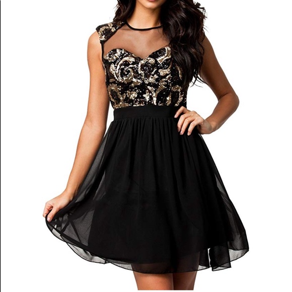 Gold sequin Black Skater Mini - Picture 3 of 8